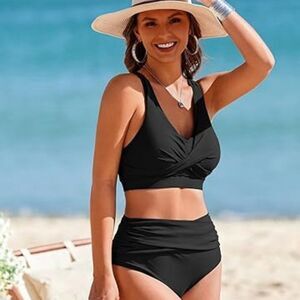 AI’MAGE Halter Twist Front Bikini  High Waist Tummy Control Two Piece Swimwear
